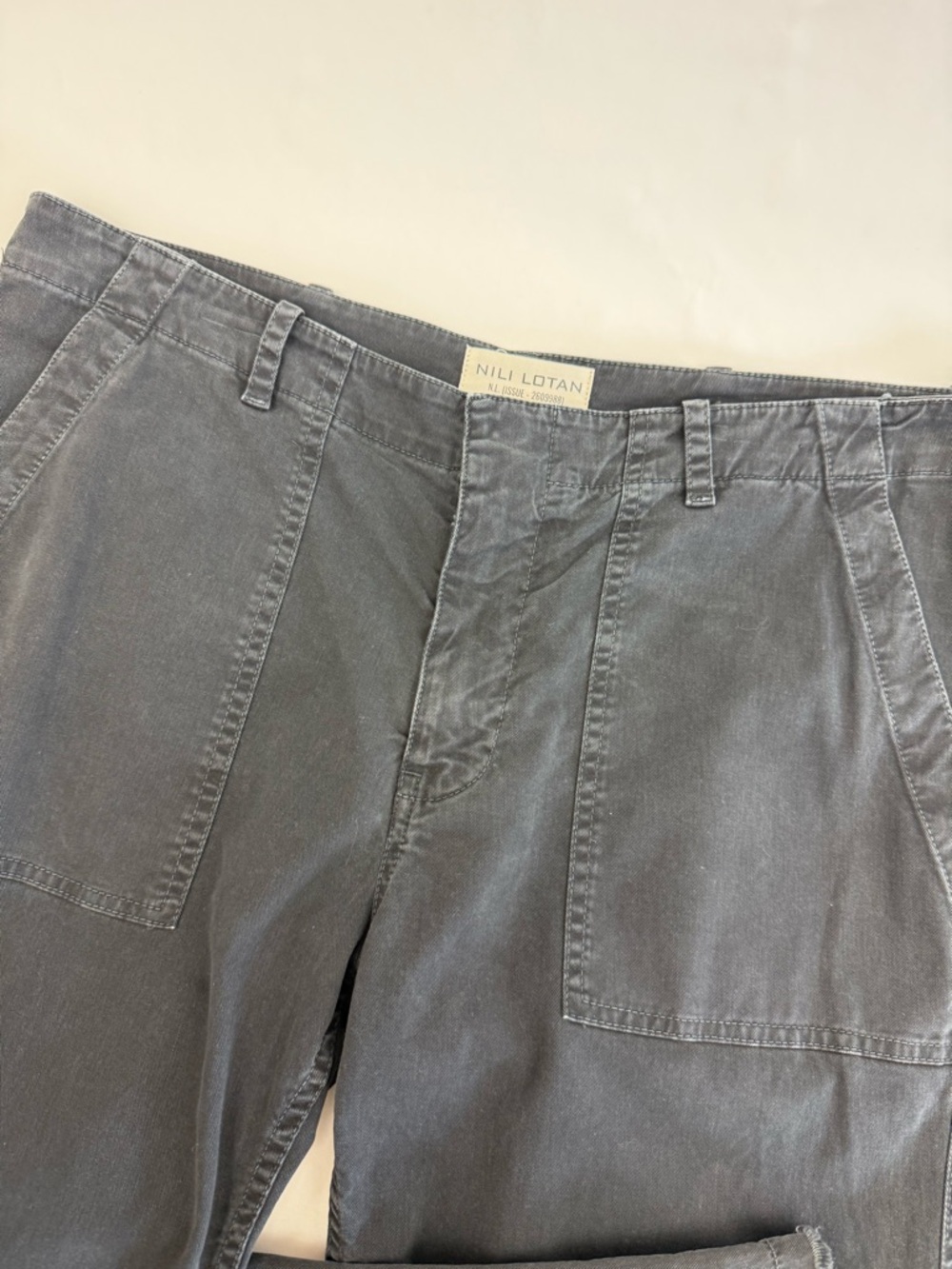 Nili Lotan Jenna Cotton Pants Carbon Grey Washed Black Raw Hem - Picture 8 of 16